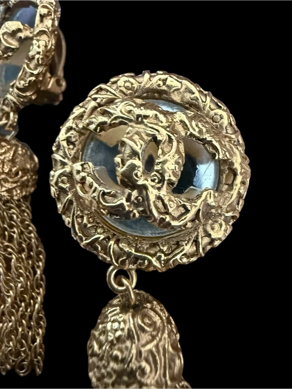 Chanel Rare 1993 Mirror CC Gold Tassel Drop Earrings